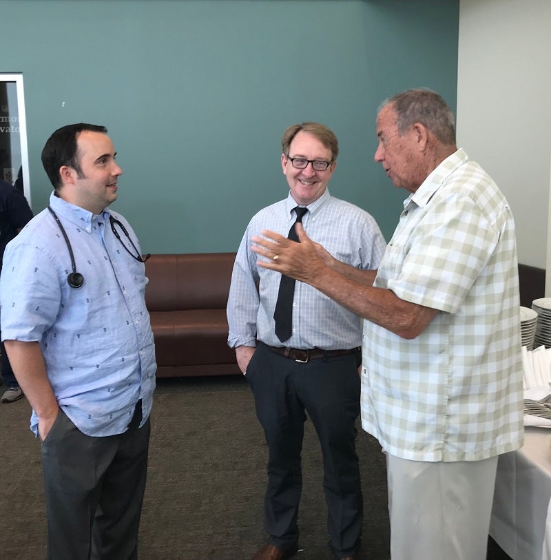 William Adams, D.O., a critical care intensivist at AtlantiCare and Timothy Slaven, D.O., AtlantiCare Physician Group Cardiology, speak with Thomas Richards.